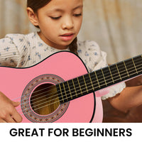 Karrera 34in Acoustic Wooden Childrens Guitar - Pink - ElectronX Plus