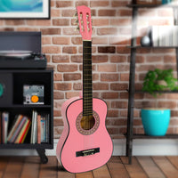 Karrera 34in Acoustic Wooden Childrens Guitar - Pink - ElectronX Plus