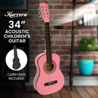 Karrera 34in Acoustic Wooden Childrens Guitar - Pink - ElectronX Plus