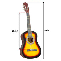 Karrera 34in Acoustic Wooden Childrens Guitar - Sunburst - ElectronX Plus