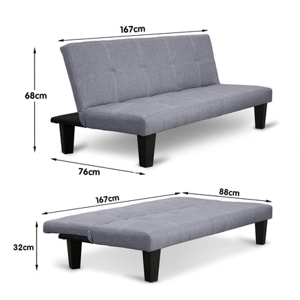 Sarantino Sofa Bed Lounge Couch Futon Furniture Seat Adjustable Suite Dark Grey - ElectronX Plus