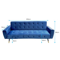 Sarantino Ava 3-seater Tufted Velvet Sofa Bed By Sarantino - Blue - ElectronX Plus