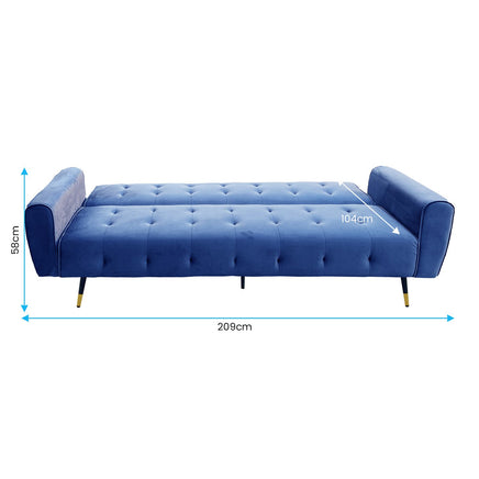 Sarantino Ava 3-seater Tufted Velvet Sofa Bed By Sarantino - Blue - ElectronX Plus