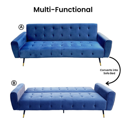 Sarantino Ava 3-seater Tufted Velvet Sofa Bed By Sarantino - Blue - ElectronX Plus