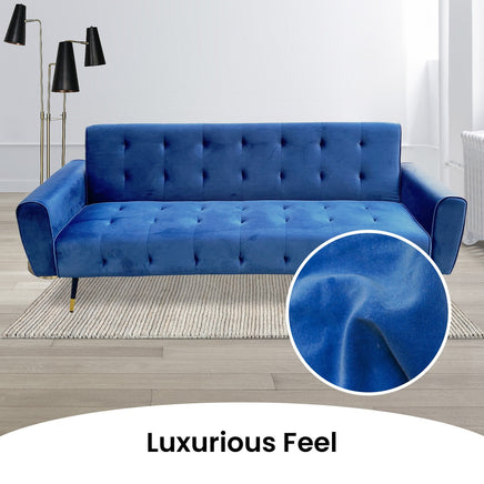 Sarantino Ava 3-seater Tufted Velvet Sofa Bed By Sarantino - Blue - ElectronX Plus