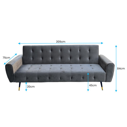 Sarantino Ava 3-seater Tufted Velvet Sofa Bed By Sarantino - Dark Grey - ElectronX Plus