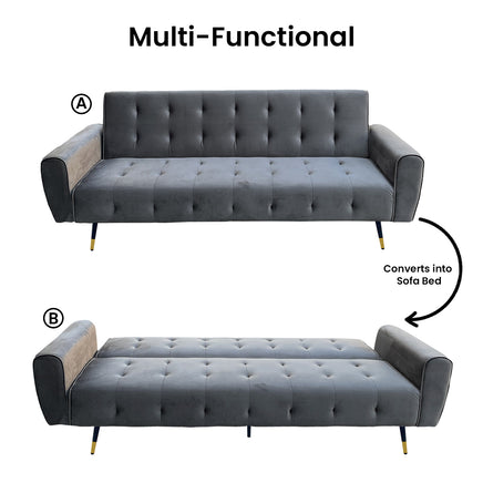 Sarantino Ava 3-seater Tufted Velvet Sofa Bed By Sarantino - Dark Grey - ElectronX Plus