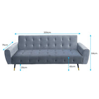 Sarantino Ava 3-seater Tufted Velvet Sofa Bed By Sarantino - Light Grey - ElectronX Plus