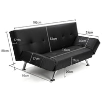 Sarantino Brooklyn Sofa Bed Faux Leather Lounge Couch Futon Furniture Adjustable Suite Bk - ElectronX Plus