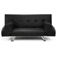 Sarantino Brooklyn Sofa Bed Faux Leather Lounge Couch Futon Furniture Adjustable Suite Bk - ElectronX Plus