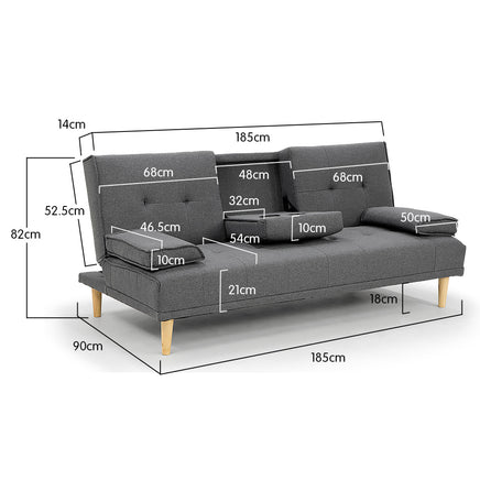 Sarantino Rochester Linen Fabric Sofa Bed Lounge Couch Futon Furniture Suite - Dark Grey - ElectronX Plus