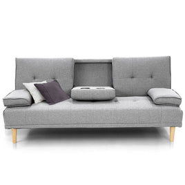 Sarantino Rochester Linen Fabric Sofa Bed Lounge Couch Futon Furniture Suite - Light Grey - ElectronX Plus