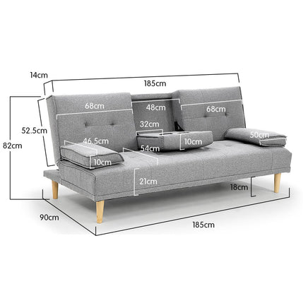 Sarantino Rochester Linen Fabric Sofa Bed Lounge Couch Futon Furniture Suite - Light Grey - ElectronX Plus