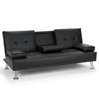 Sarantino Rochester Faux Leather Sofa Bed Lounge Couch Futon Furniture Suite - Black - ElectronX Plus