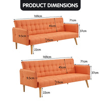 Sarantino 3 Seater Modular Linen Fabric Sofa Bed Couch Armrest Orange - ElectronX Plus