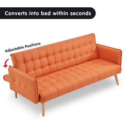 Sarantino 3 Seater Modular Linen Fabric Sofa Bed Couch Armrest Orange - ElectronX Plus