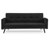 Sarantino Tufted Faux Linen 3-Seater Sofa Bed with Armrests - Black - ElectronX Plus