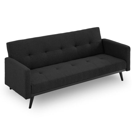 Sarantino Tufted Faux Linen 3-Seater Sofa Bed with Armrests - Black - ElectronX Plus