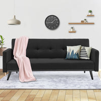 Sarantino Tufted Faux Linen 3-Seater Sofa Bed with Armrests - Black - ElectronX Plus