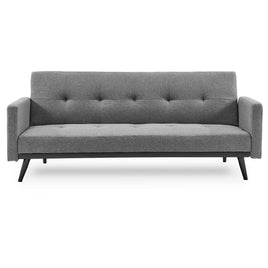 Sarantino Tufted Faux Linen 3-Seater Sofa Bed with Armrests - Light Grey - ElectronX Plus