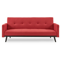 Sarantino Tufted Faux Linen 3-Seater Sofa Bed with Armrests - Red - ElectronX Plus