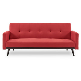 Sarantino Tufted Faux Linen 3-Seater Sofa Bed with Armrests - Red - ElectronX Plus