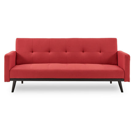 Sarantino Tufted Faux Linen 3-Seater Sofa Bed with Armrests - Red - ElectronX Plus