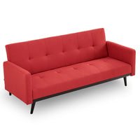 Sarantino Tufted Faux Linen 3-Seater Sofa Bed with Armrests - Red - ElectronX Plus