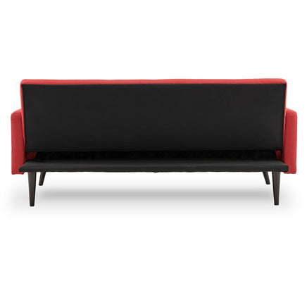 Sarantino Tufted Faux Linen 3-Seater Sofa Bed with Armrests - Red - ElectronX Plus