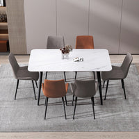 120x60cm Glossy Pandora Minimalist Slate Kitchen Dining Table Marble Lunch Dinner Table Solid Metal Legs - ElectronX Plus