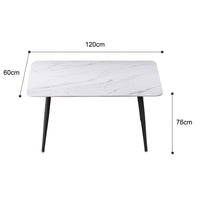 120x60cm Glossy Pandora Minimalist Slate Kitchen Dining Table Marble Lunch Dinner Table Solid Metal Legs - ElectronX Plus