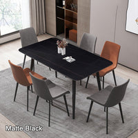 120x60cm Matte Black Minimalist Slate Kitchen Dining Table Marble Lunch Dinner Table Solid Metal Legs - ElectronX Plus