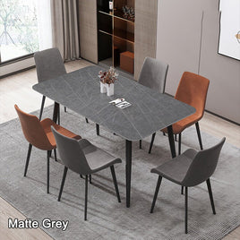 120x60cm Matte Grey Minimalist Slate Kitchen Dining Table Marble Lunch Dinner Table Solid Metal Legs - ElectronX Plus