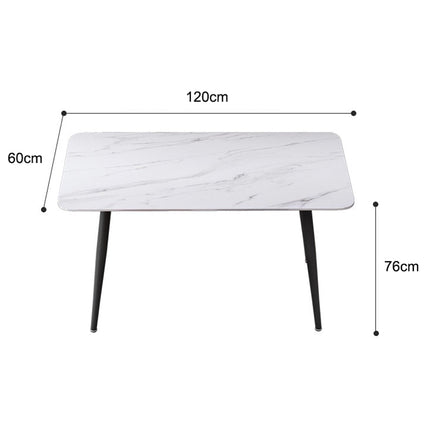 120x60cm Matte Grey Minimalist Slate Kitchen Dining Table Marble Lunch Dinner Table Solid Metal Legs - ElectronX Plus