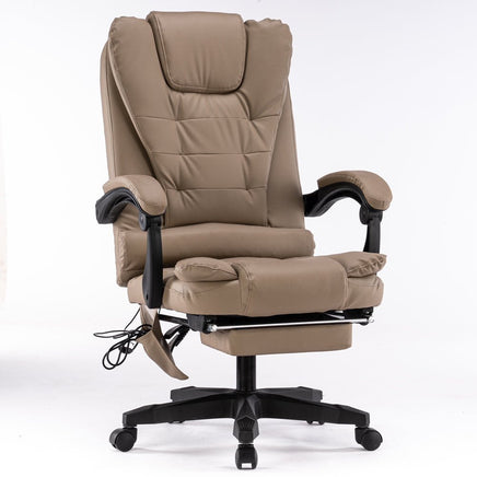 8 Point Massage Chair Executive Office Computer Seat Footrest Recliner Pu Leather Beige - ElectronX Plus