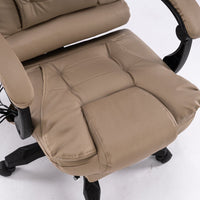 8 Point Massage Chair Executive Office Computer Seat Footrest Recliner Pu Leather Beige - ElectronX Plus