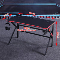 Gaming Desk Desktop PC Computer Desks Desktop Racing Table Office Laptop Home K-Shaped Legs Black 140cm - ElectronX Plus