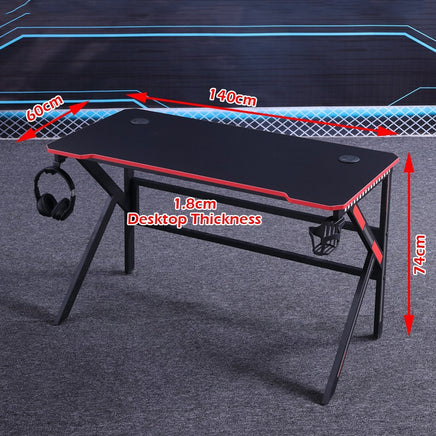 Gaming Desk Desktop PC Computer Desks Desktop Racing Table Office Laptop Home K-Shaped Legs Black 140cm - ElectronX Plus