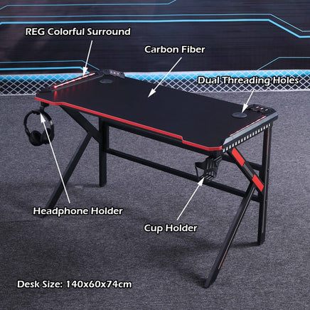 Gaming Desk Desktop PC Computer Desks Desktop Racing Table Office Laptop Home K-Shaped Legs Black 140cm - ElectronX Plus