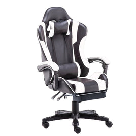 Gaming Chair Office Computer Seating Racing PU Executive Racer Recliner Large Black White - ElectronX Plus