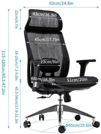 Ergonomic office chair Breathable High-Back Mesh Adjustable Lumbar Support 3D Armrests Tilt Function 360° Rotating Wheels - ElectronX Plus