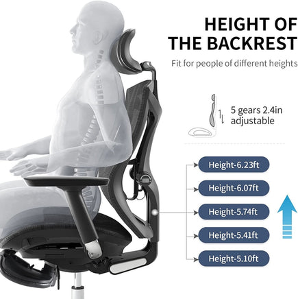 Sihoo Ergonomic Office Chair V1 4D Adjustable High-Back Breathable With Footrest And Lumbar Support Black - ElectronX Plus