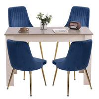 Grey Rectangular Dining Table with 4x Blue Velvet Chairs - ElectronX Plus