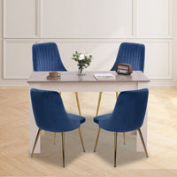 Grey Rectangular Dining Table with 4x Blue Velvet Chairs - ElectronX Plus