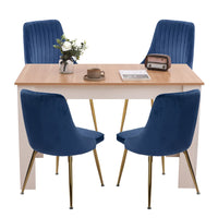 Natural Rectangular Dining Table with 4x Blue Velvet Chairs - ElectronX Plus