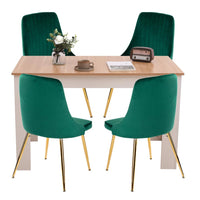 Natural Rectangular Dining Table with 4x Green Velvet Chairs - ElectronX Plus