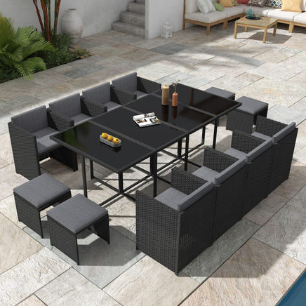 Bali 13PC Outdoor Dining Set-Black - ElectronX Plus