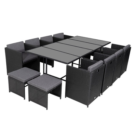 Bali 13PC Outdoor Dining Set-Black - ElectronX Plus