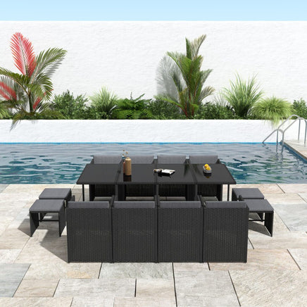 Bali 13PC Outdoor Dining Set-Black - ElectronX Plus