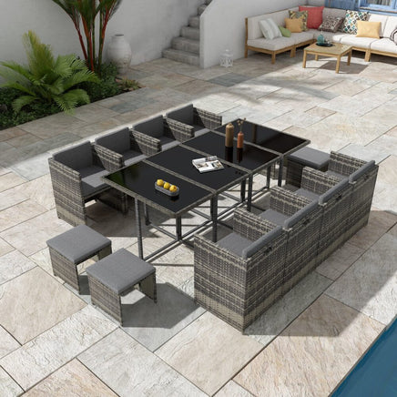 Bali 13PC Outdoor Dining Set-Grey - ElectronX Plus